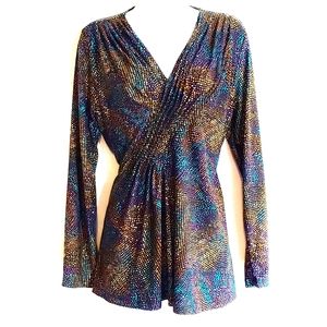 Rafaella Multi Colored Long Sleeved Blouse Soft Stretch Jewel Tones Size Large